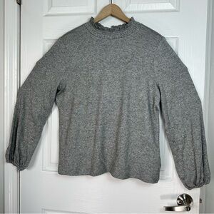 Talbots Gray Metallic Ruffle Neck Sweater‎ L Long Sleeve Velvet Bow Back Holiday